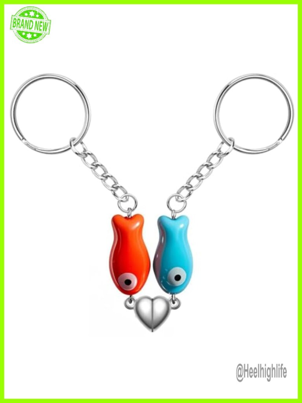 Matching Ceramic Fish Keychain with Magnetic Heart Couples Gift